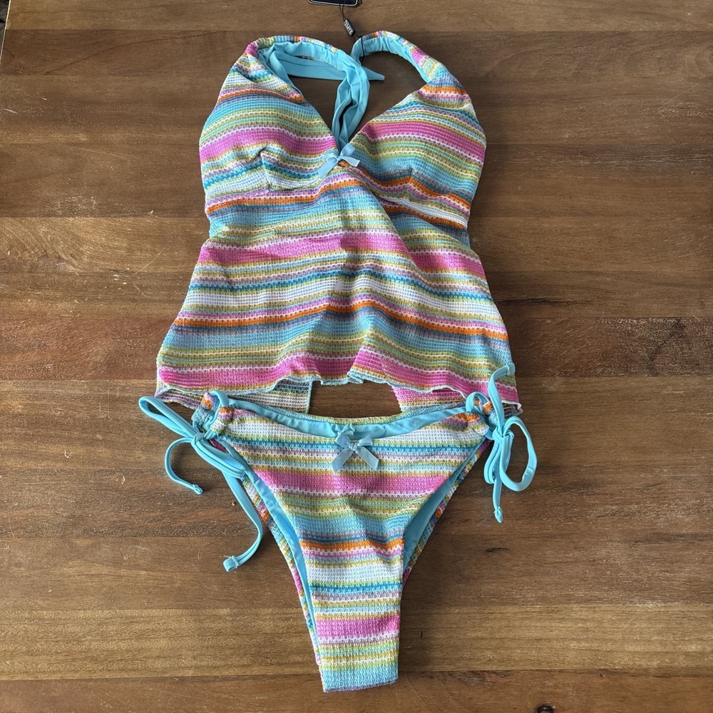 New ZAFUL Women's Small Tankini Set V Neck Tummy Control Tie Side‎ and Back NWT